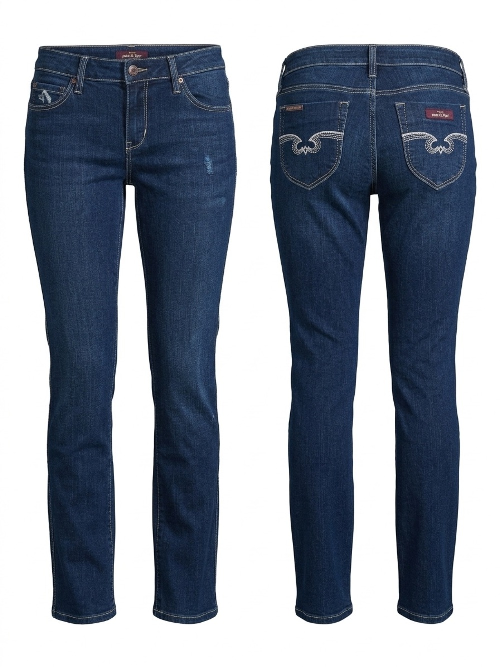 Jordache Womens Mid-Rise Straight Jeans in Dark Blue